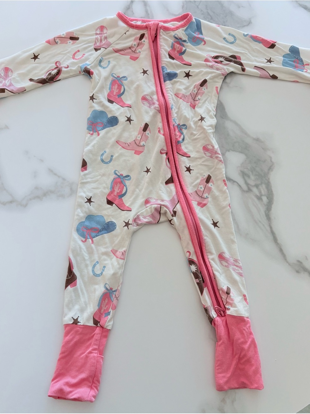 Pink Cowboy Boot & Hat Footed One-Piece Pajama